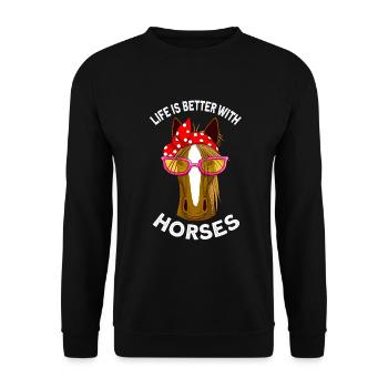 La vie est meilleure avec les chevaux cadeau de chevaux - Sweat-shirt Unisexe - noir - Devant - Alina (178cm) & Michal (187cm)