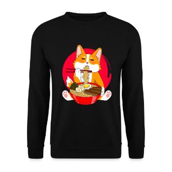 Kawaii Anime Japanese Noodles Corgi Dog - Unisex Sweatshirt - black - Front - Alina (178cm) & Michal (187cm)
