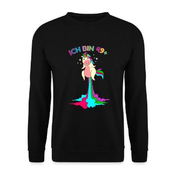 ich bin 49 plus pupsender Einhorn 50. Geburtstag - Unisex Pullover - Schwarz - Vorne - Alina (178cm) & Michal (187cm)
