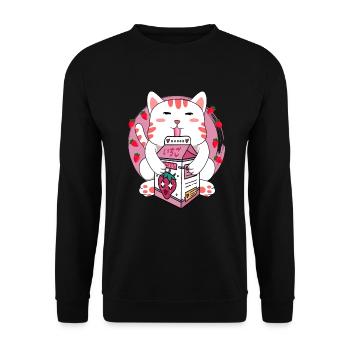 Lait de fraise de chat - Anime Bubble Tea boba cat - Sweat-shirt Unisexe - noir - Devant - Alina (178cm) & Michal (187cm)