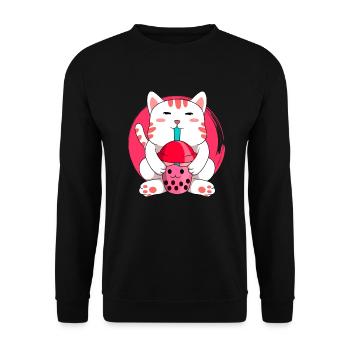 Katze mit boba tee - Anime Bubble Tee boba katze - Unisex Pullover - Schwarz - Vorne - Alina (178cm) & Michal (187cm)