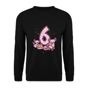 6. Geburtstag Axolotl - Unisex Pullover - Schwarz - Vorne - Alina (178cm) & Michal (187cm)