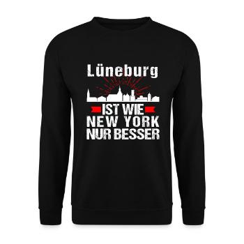 Lüneburg Ist Wie New York Nur Besser - Unisex Pullover - Schwarz - Vorne - Alina (178cm) & Michal (187cm)