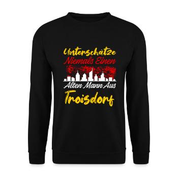 Unterschätze Niemals Einen Alten Mann Aus Troisdor - Unisex Pullover - Schwarz - Vorne - Alina (178cm) & Michal (187cm)