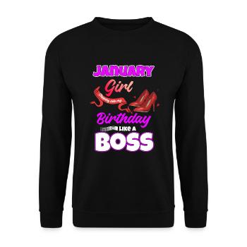 Januar Geburtstag Lustiges Geschenk - Unisex Pullover - Schwarz - Vorne - Alina (178cm) & Michal (187cm)