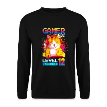 gamer girl 12th birthday gambling video games - Unisex Sweatshirt - black - Front - Alina (178cm) & Michal (187cm)