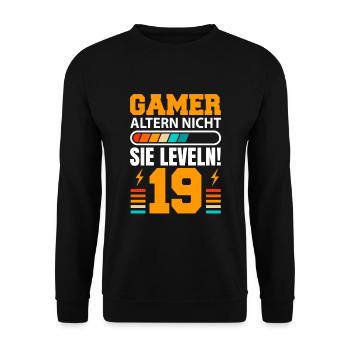 gamer altern nicht - Zocken Gaming 19. Geburtstag - Unisex Pullover - Schwarz - Vorne - Alina (178cm) & Michal (187cm)