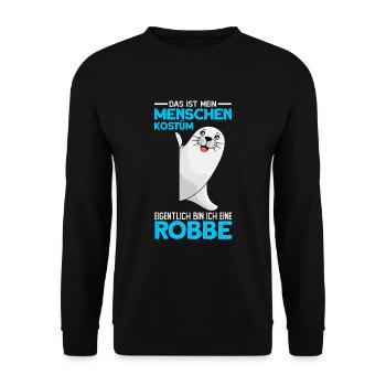 Menschen Kostüm bin eine robbe - Seelöwe Seehund - Unisex Pullover - Schwarz - Vorne - Alina (178cm) & Michal (187cm)