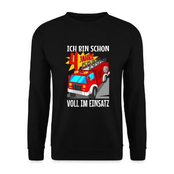 4 jahre Feuerwehrmann Feuerwehrauto 4. Geburtstag - Unisex Pullover - Schwarz - Vorne - Alina (178cm) & Michal (187cm)
