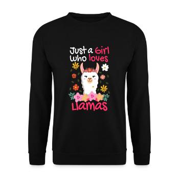 Just a Girl Who Loves Llamas - alpaka Geschenk - Unisex Pullover - Schwarz - Vorne - Alina (178cm) & Michal (187cm)