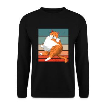 Retro-Meme Der Chonk-Katze Vintage Katzen - Unisex Pullover - Schwarz - Vorne - Alina (178cm) & Michal (187cm)