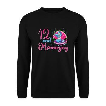 Meerjungfrau 12. Geburtstag mermazing 12 Jahre Alt - Unisex Pullover - Schwarz - Vorne - Alina (178cm) & Michal (187cm)