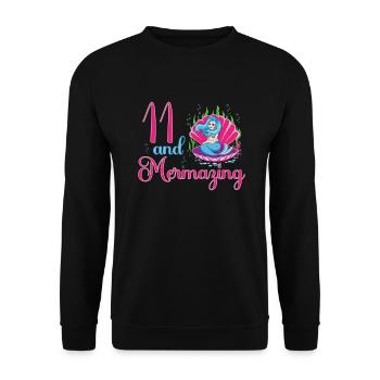 Meerjungfrau 11. Geburtstag mermazing 11 Jahre Alt - Unisex Pullover - Schwarz - Vorne - Alina (178cm) & Michal (187cm)