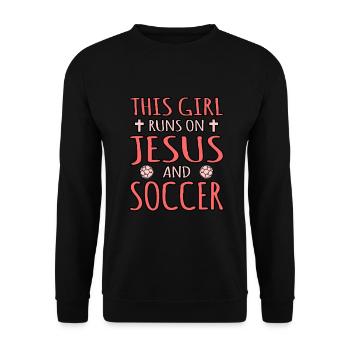 This girl runs on Jesus and football - Unisex Sweatshirt - black - Front - Alina (178cm) & Michal (187cm)