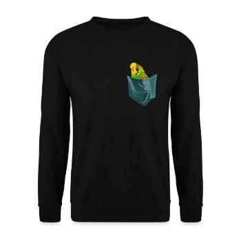 Budgerigar Chest Pocket Perruche Sac - Sweat-shirt Unisexe - noir - Devant - Alina (178cm) & Michal (187cm)
