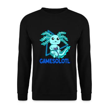 Gamesolotl Video Gamer Kawaii Anime Axolotl - Unisex Pullover - Schwarz - Vorne - Alina (178cm) & Michal (187cm)