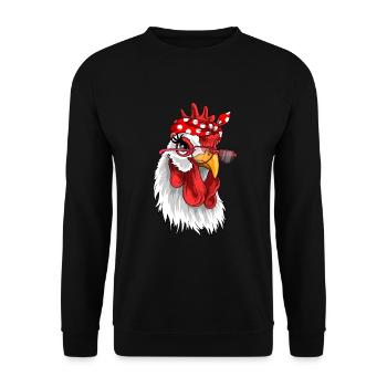 Hühner bandana mit Sonnenbrille kopftuch - Unisex Pullover - Schwarz - Vorne - Alina (178cm) & Michal (187cm)