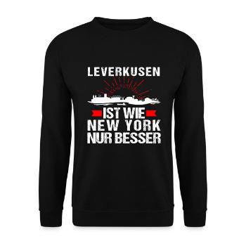Leverkusen Ist Wie New York Nur Besser - Unisex Pullover - Schwarz - Vorne - Alina (178cm) & Michal (187cm)