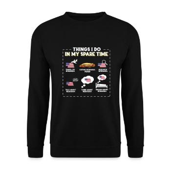 Dinge, die ich in meiner Freizeit tue Nebraska - Unisex Pullover - Schwarz - Vorne - Alina (178cm) & Michal (187cm)
