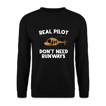 Echte Piloten brauchen keine Landebahnen - Unisex Pullover - Schwarz - Vorne - Alina (178cm) & Michal (187cm)