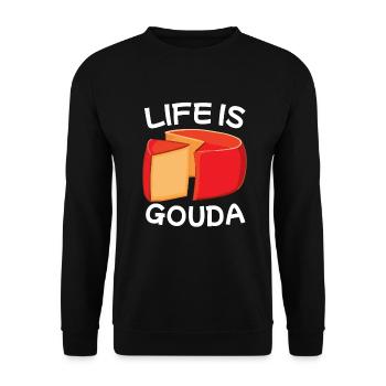 Gouda Käsestück - Unisex Pullover - Schwarz - Vorne - Alina (178cm) & Michal (187cm)
