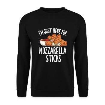 Ich bin nur wegen der Mozzarella-Sticks hier - Unisex Pullover - Schwarz - Vorne - Alina (178cm) & Michal (187cm)