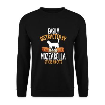 Leicht ablenkbar durch Mozzarella-Sticks und Katze - Unisex Pullover - Schwarz - Vorne - Alina (178cm) & Michal (187cm)