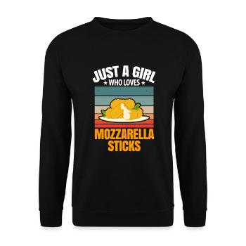 Nur ein Mädchen, das Mozzarella-Sticks liebt - Unisex Pullover - Schwarz - Vorne - Alina (178cm) & Michal (187cm)