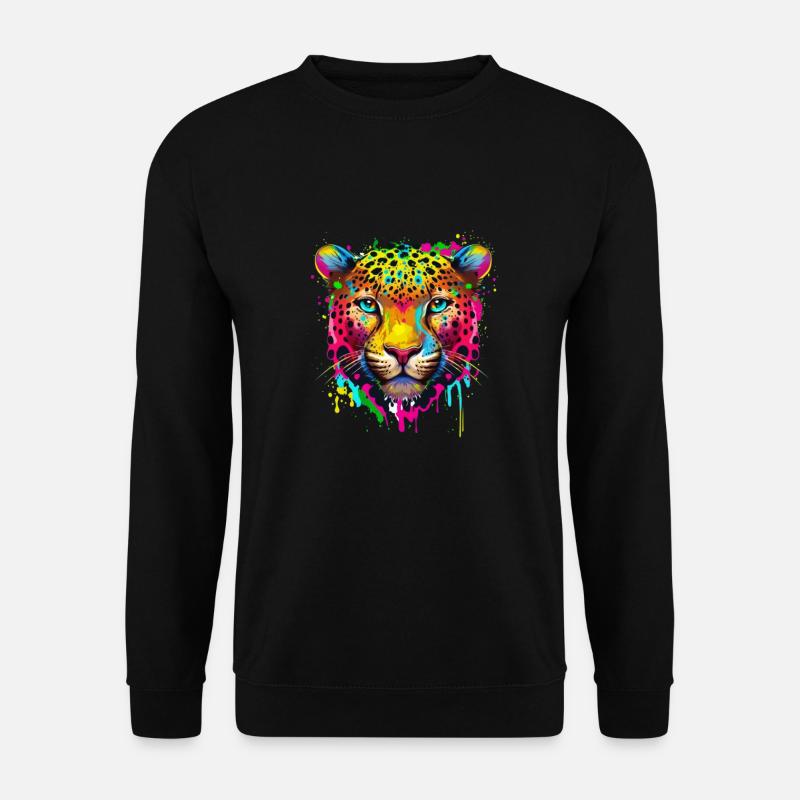 Regenbogen farbspritzer leopard gepar jaguar - Unisex Pullover - Schwarz