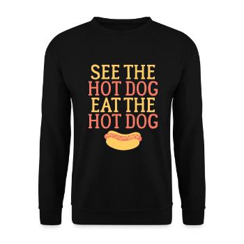 Hotdog Liebhaber Hot Dogs Geschenke - Unisex Pullover - Schwarz - Vorne - Alina (178cm) & Michal (187cm)
