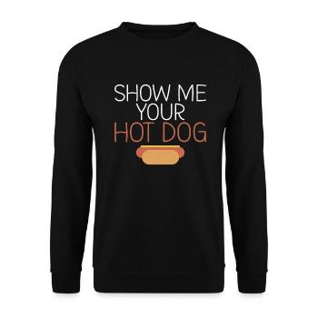 Hotdog Liebhaber Hot Dogs Geschenke - Unisex Pullover - Schwarz - Vorne - Alina (178cm) & Michal (187cm)