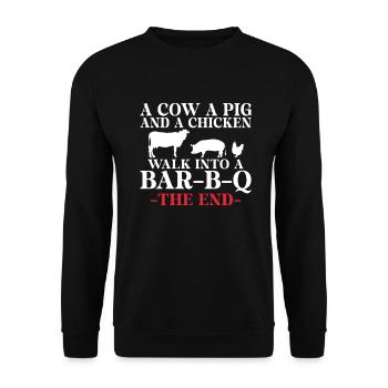 BBQ Grill Rindfleisch Liebhaber Geschenke - Unisex Pullover - Schwarz - Vorne - Alina (178cm) & Michal (187cm)