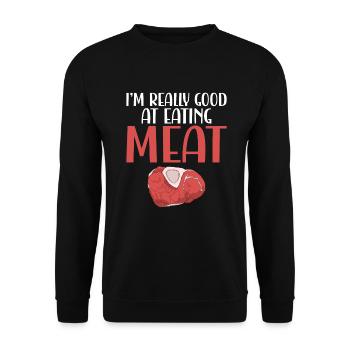 BBQ Grill Rindfleisch Liebhaber Geschenke - Unisex Pullover - Schwarz - Vorne - Alina (178cm) & Michal (187cm)