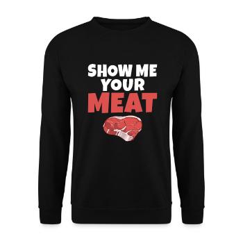 BBQ Grill Rindfleisch Liebhaber Geschenke - Unisex Pullover - Schwarz - Vorne - Alina (178cm) & Michal (187cm)