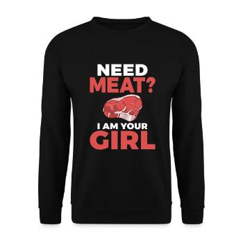 BBQ Grill Rindfleisch Liebhaber Geschenke - Unisex Pullover - Schwarz - Vorne - Alina (178cm) & Michal (187cm)