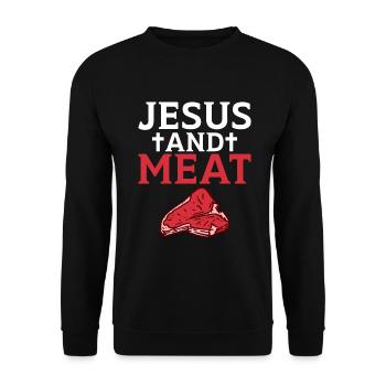 BBQ Grill Rindfleisch Liebhaber Geschenke - Unisex Pullover - Schwarz - Vorne - Alina (178cm) & Michal (187cm)