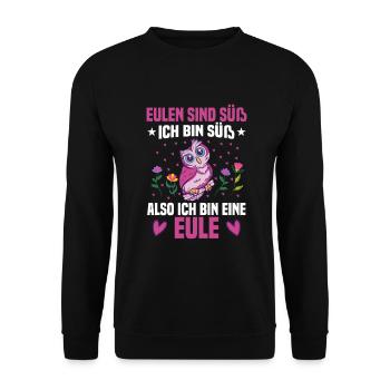 Eulen sind süß Mädchen Eule - Unisex Pullover - Schwarz - Vorne - Alina (178cm) & Michal (187cm)