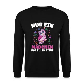nur ein mädchen das Eulen liebt Mädchen Eule - Unisex Pullover - Schwarz - Vorne - Alina (178cm) & Michal (187cm)