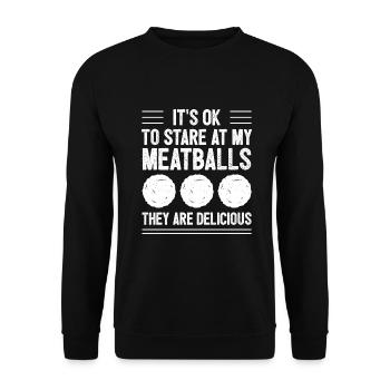 Meatball Spaghetti Lustiges italienisches Geschenk - Unisex Pullover - Schwarz - Vorne - Alina (178cm) & Michal (187cm)