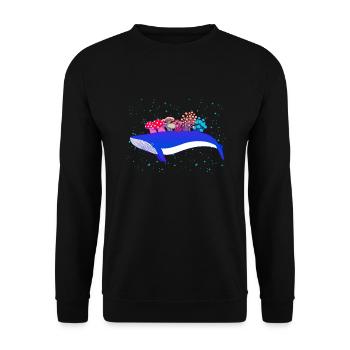 Surrealer Wal Pilze Weltraum Blauwal - Unisex Pullover - Schwarz - Vorne - Alina (178cm) & Michal (187cm)
