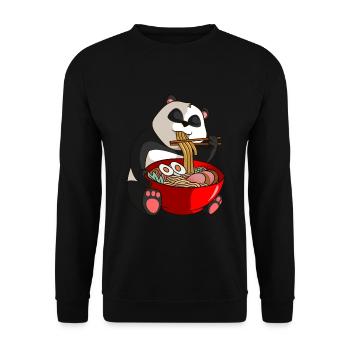 Panda Kawaii Anime Japanische Nudeln - Unisex Pullover - Schwarz - Vorne - Alina (178cm) & Michal (187cm)