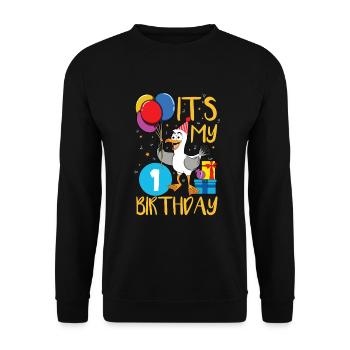 1. Geburtstag - Unisex Pullover - Schwarz - Vorne - Alina (178cm) & Michal (187cm)