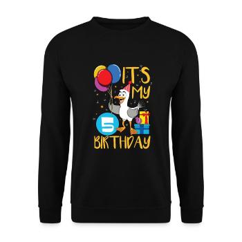 5. Geburtstag - Unisex Pullover - Schwarz - Vorne - Alina (178cm) & Michal (187cm)