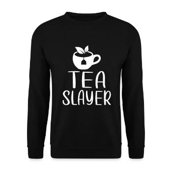 Teeliebhaber Geschenke - Unisex Pullover - Schwarz - Vorne - Alina (178cm) & Michal (187cm)