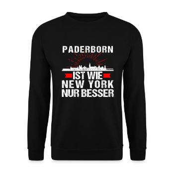 Paderborn Ist Wie New York Nur Besser - Unisex Pullover - Schwarz - Vorne - Alina (178cm) & Michal (187cm)