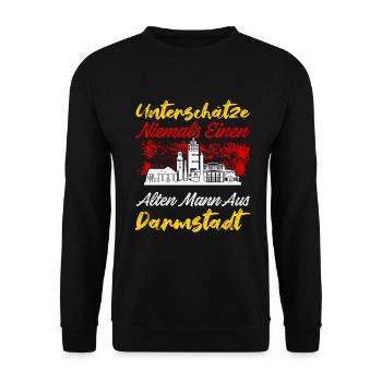 Unterschätze Niemals Einen Alten Mann Aus Darmstad - Unisex Pullover - Schwarz - Vorne - Alina (178cm) & Michal (187cm)