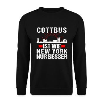Cottbus Ist Wie New York Nur Besser - Unisex Pullover - Schwarz - Vorne - Alina (178cm) & Michal (187cm)