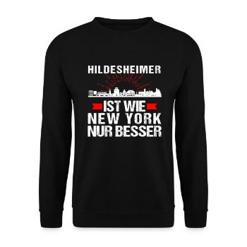 Hildesheim Ist Wie New York Nur Besser - Unisex Pullover - Schwarz - Vorne - Alina (178cm) & Michal (187cm)