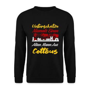 Unterschätze Niemals Einen Alten Mann Aus Cottbus - Unisex Pullover - Schwarz - Vorne - Alina (178cm) & Michal (187cm)