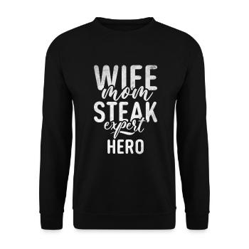 Steak-Liebhaber-Steak-Geschenk - Unisex Pullover - Schwarz - Vorne - Alina (178cm) & Michal (187cm)